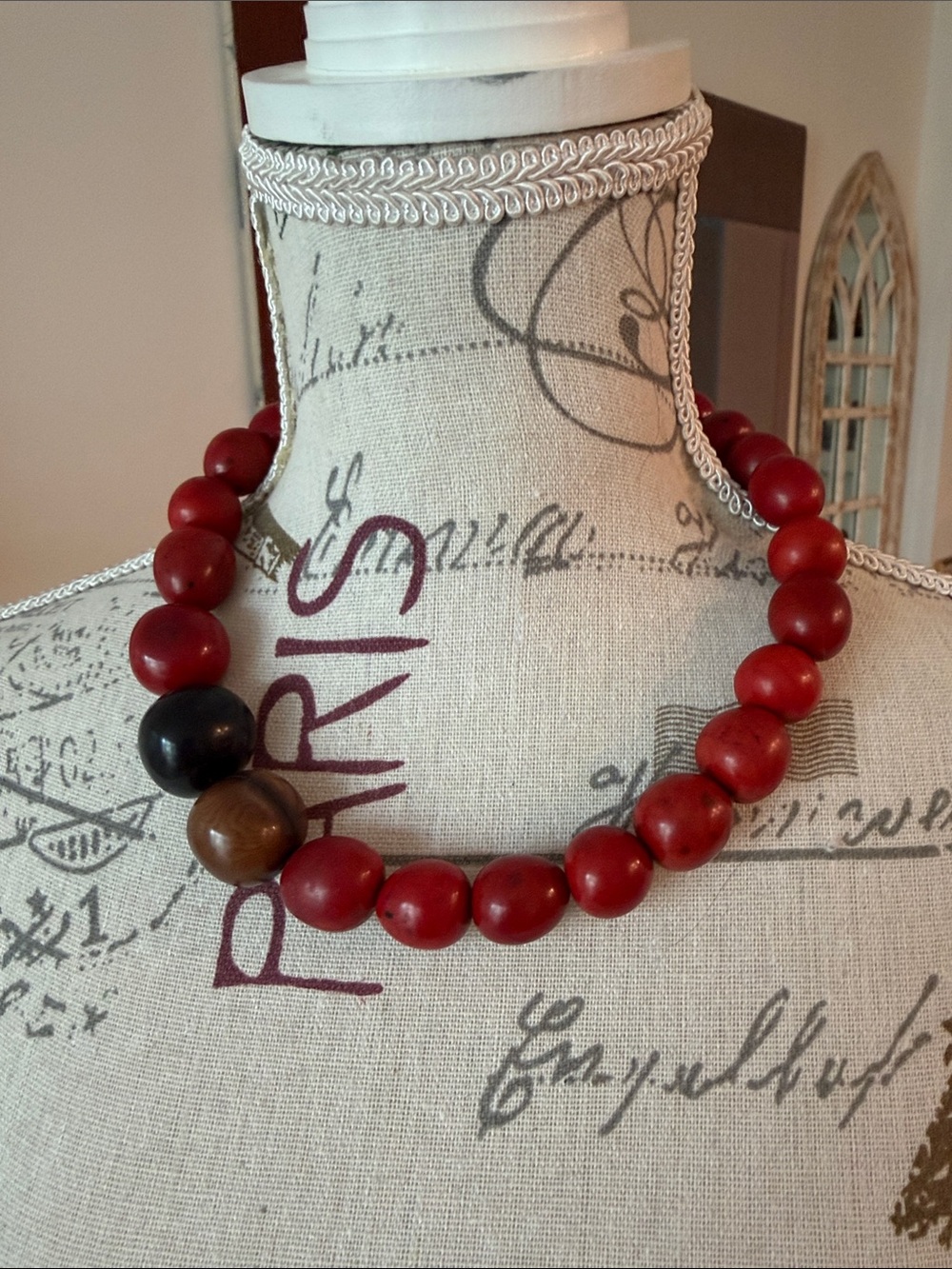Bold Red Beaded Statement Necklace with Accent Beads